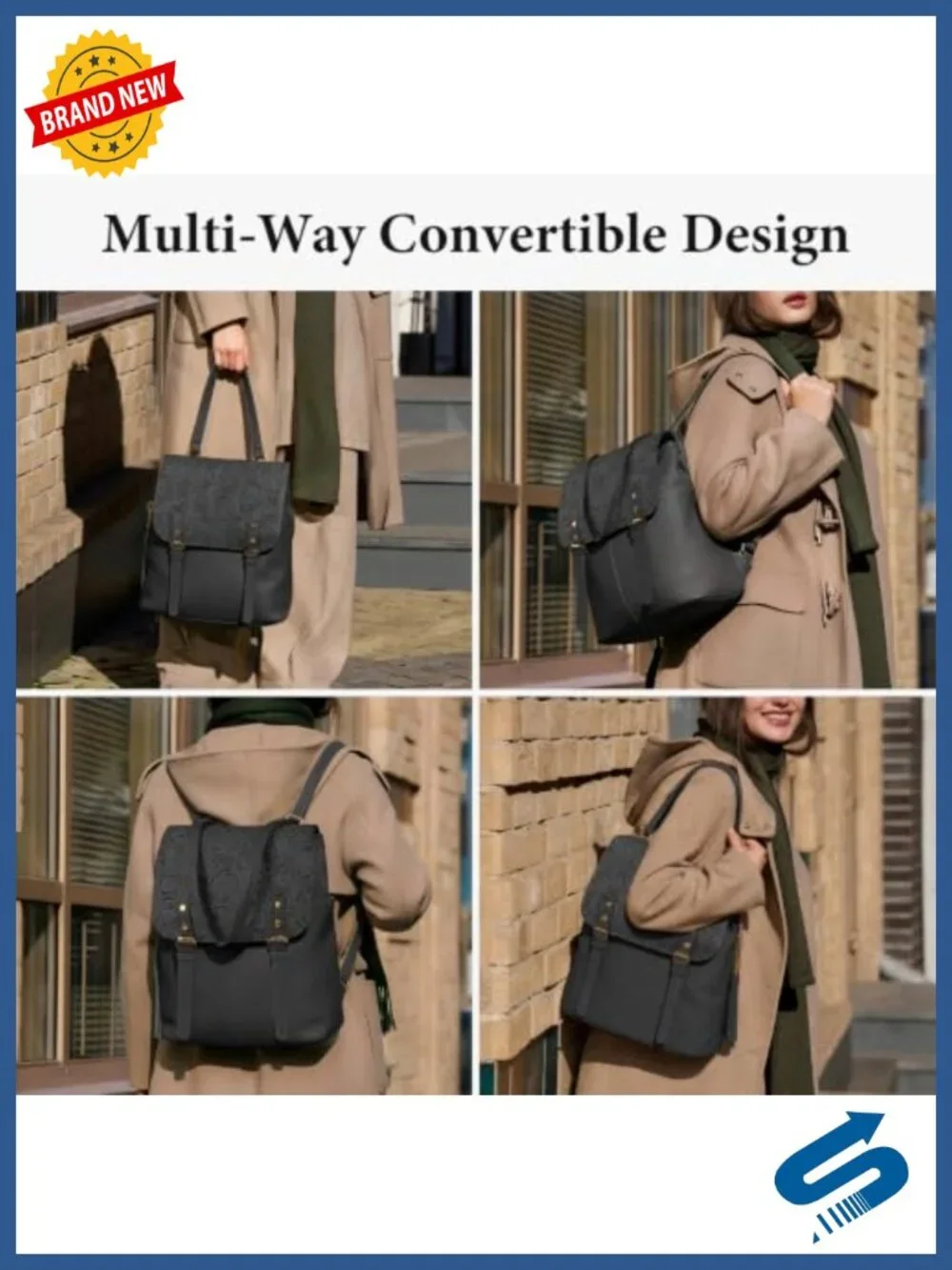 Vintage Faux Leather Backpack Purse Women Convertible Laptop Sleeve Adjustable